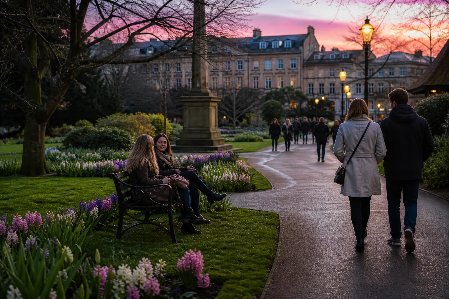 Two adults talking over coffee in Harrogate town centre