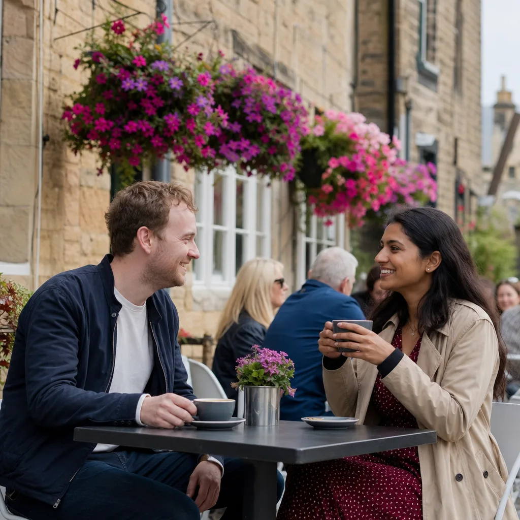 Two Yorkshire singles walking beside York city walls