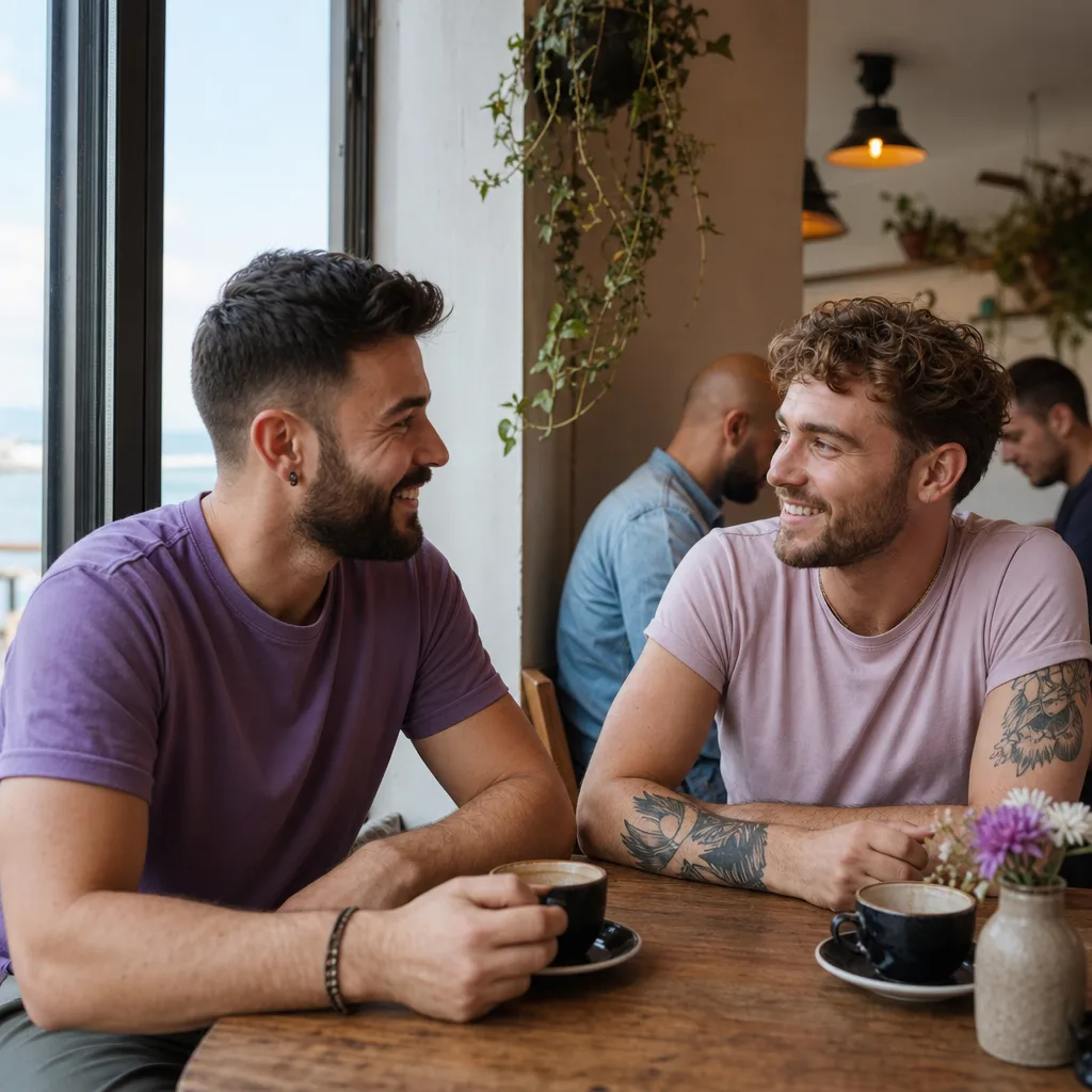 Two men meeting for coffee near Redcar town centre
